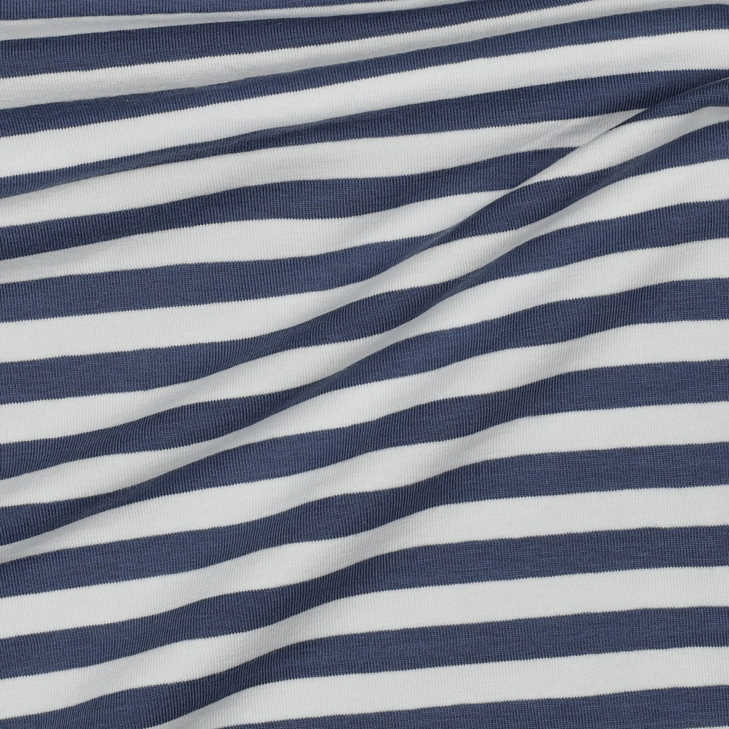 Jersey Streifen Jeansblau-Weiß | Garngefärbt