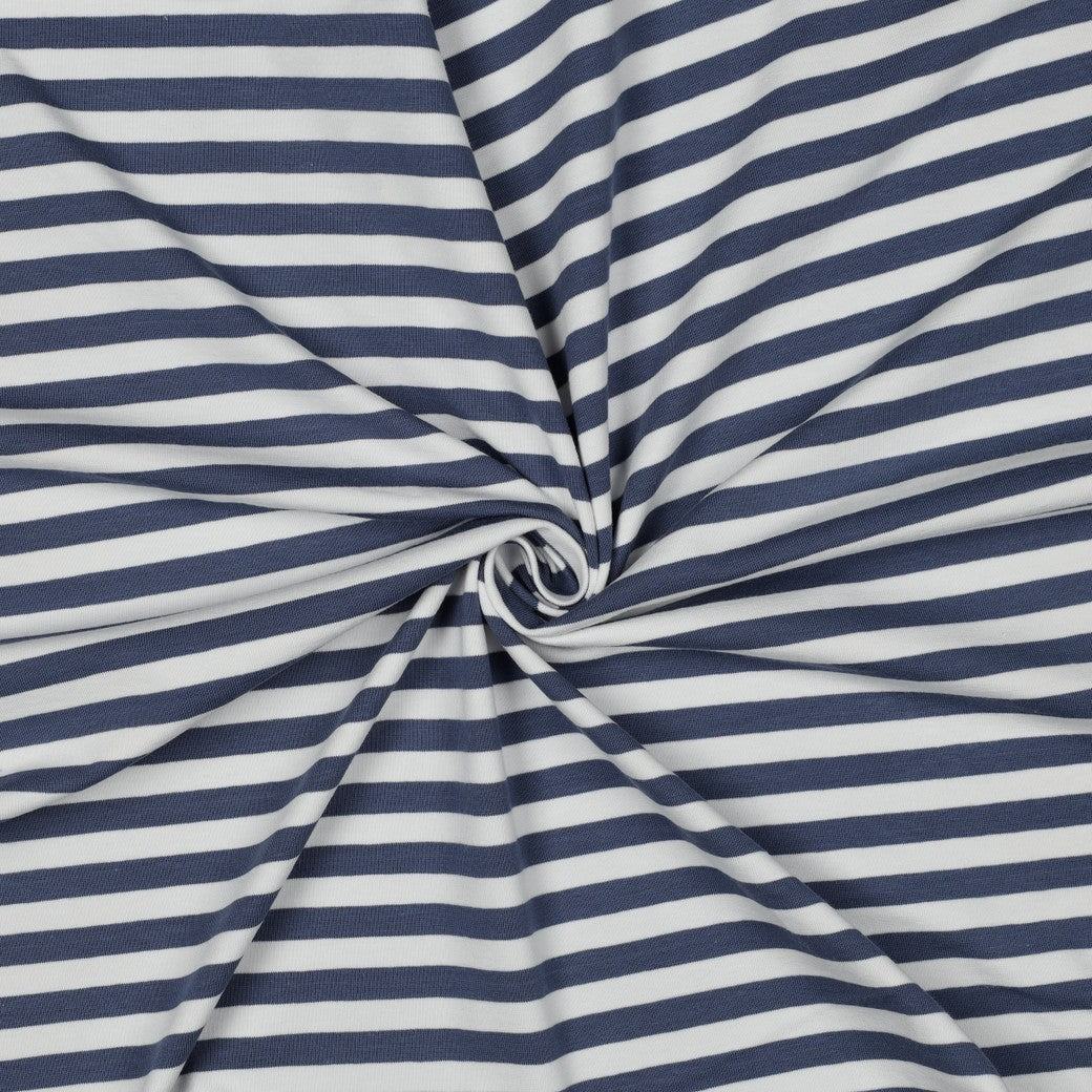 Jersey Streifen Jeansblau-Weiß | Garngefärbt