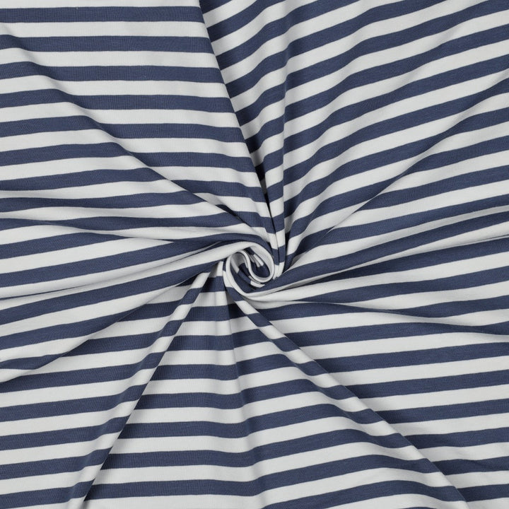 Jersey Streifen Jeansblau-Weiß | Garngefärbt