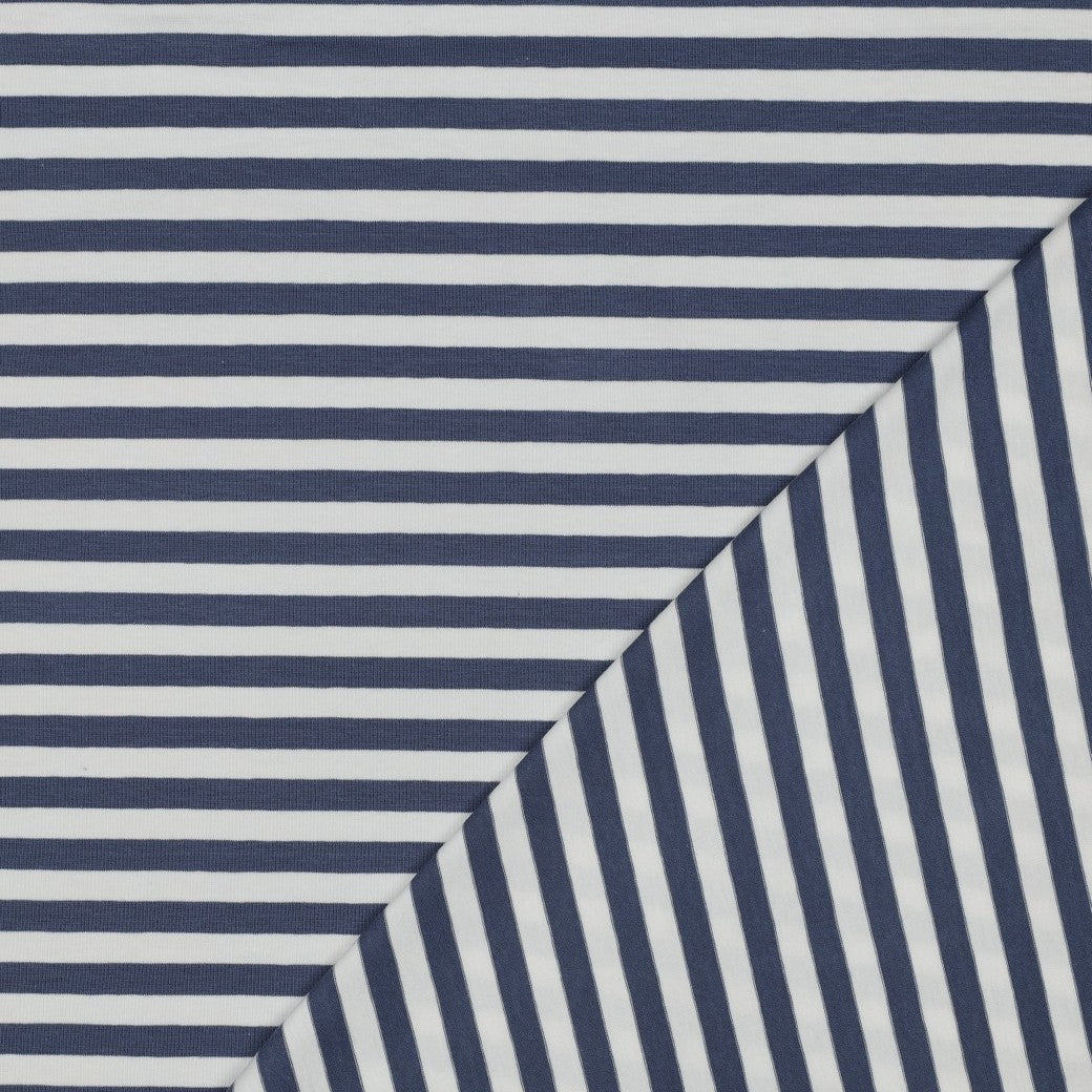 Jersey Streifen Jeansblau-Weiß | Garngefärbt