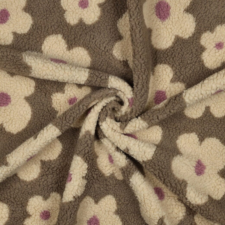 Teddy Jacquard „Blumen“ – Taupe/Beige