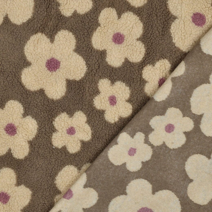 Teddy Jacquard „Blumen“ – Taupe/Beige