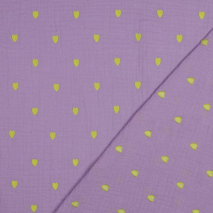 Musselin "gestickte Neon Herzen - Lavendel Swafing 