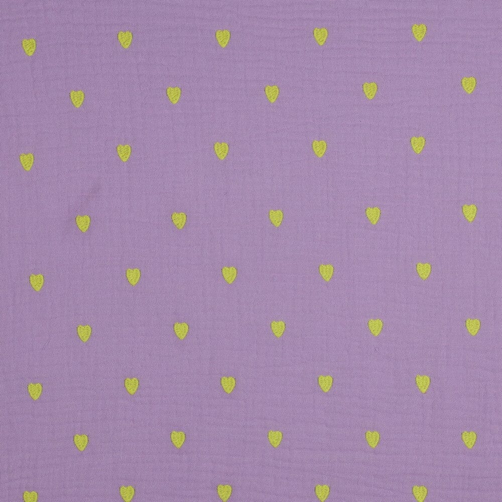 Musselin "gestickte Neon Herzen - Lavendel Swafing 