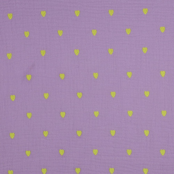Musselin "gestickte Neon Herzen - Lavendel Swafing 