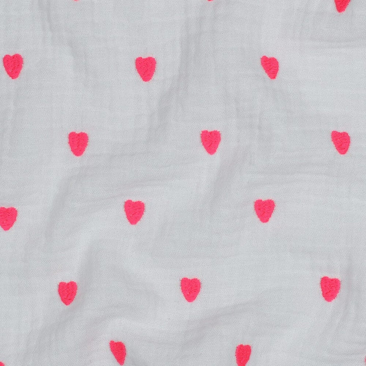 Musselin "gestickte Neon Herzen - Weiß" Swafing 