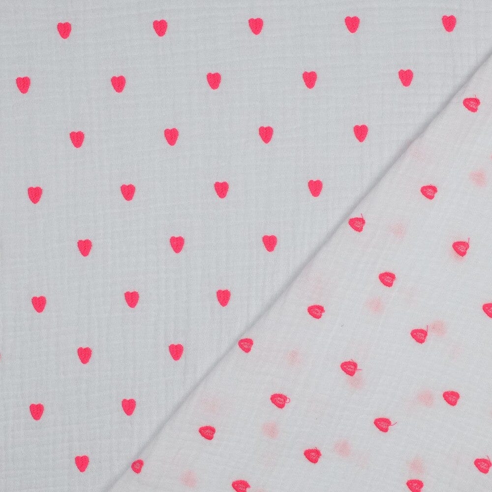 Musselin "gestickte Neon Herzen - Weiß" Swafing 