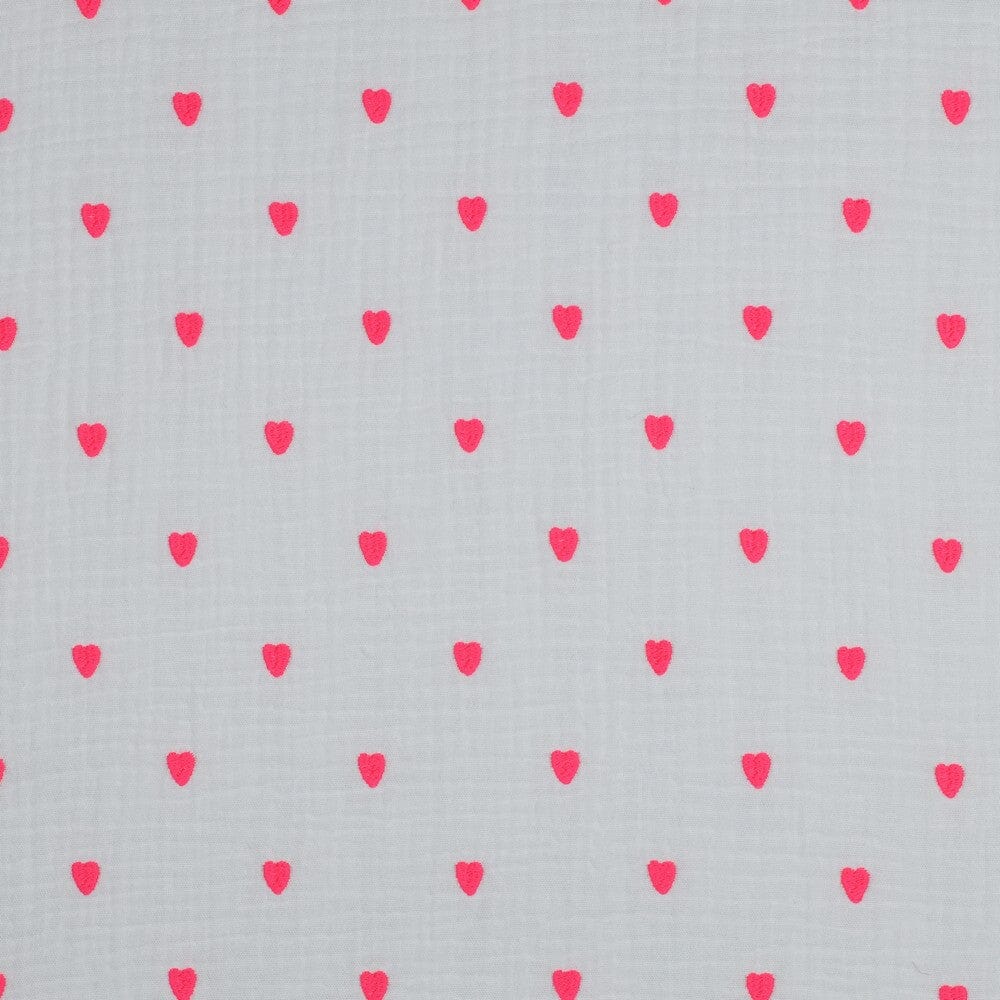 Musselin "gestickte Neon Herzen - Weiß" Swafing 