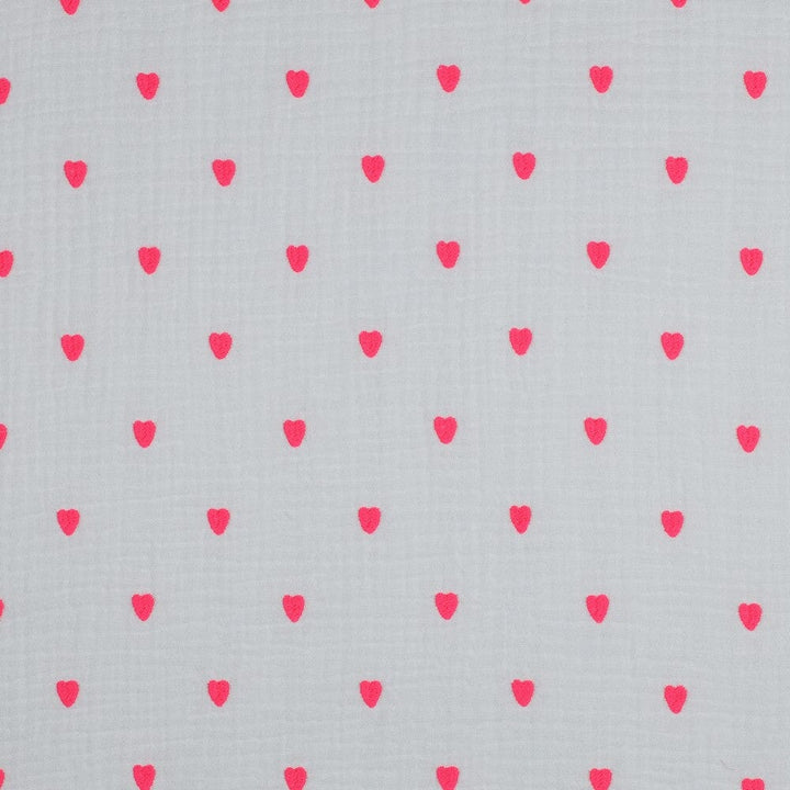 Musselin "gestickte Neon Herzen - Weiß" Swafing 