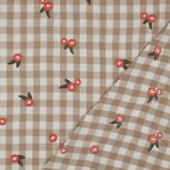 Musselin "gestickte Blumen - Beige" Swafing 