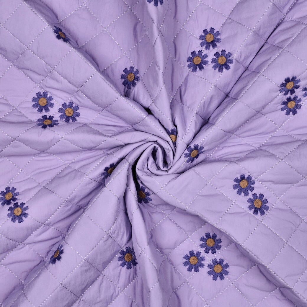 Steppstoff Stickerei - Blumen - Flieder / Lila Fadenwunsch 