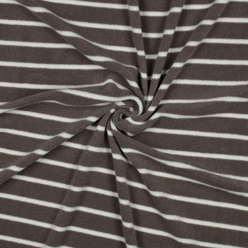 Frottee Stoff gestreift – Taupe/Weiß | Baumwolle Fadenwunsch 