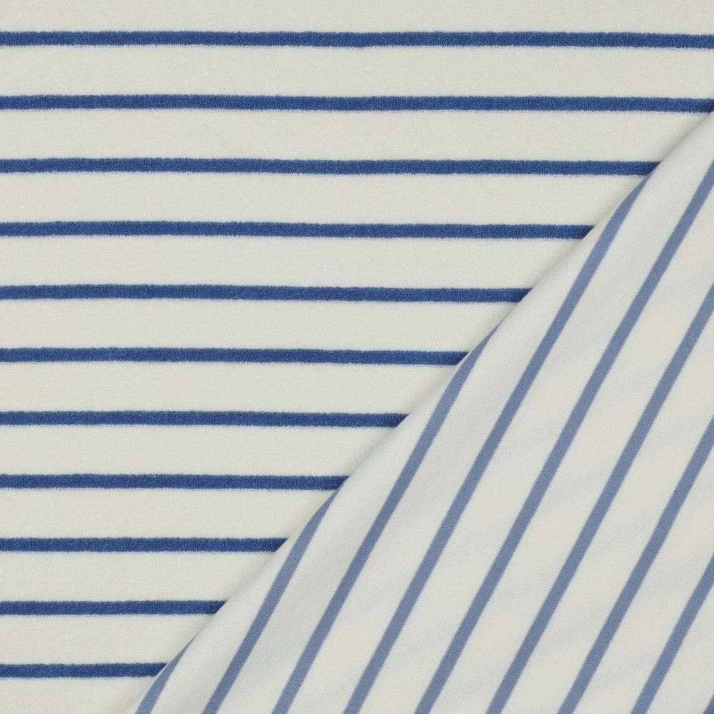 Frottee Stoff gestreift – Weiß/Blau | Baumwolle Fadenwunsch 