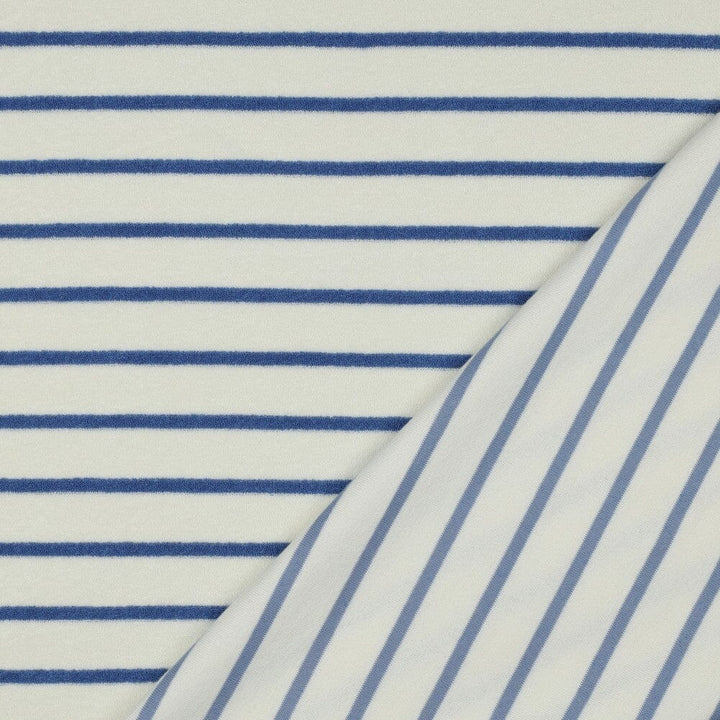 Frottee Stoff gestreift – Weiß/Blau | Baumwolle Fadenwunsch 