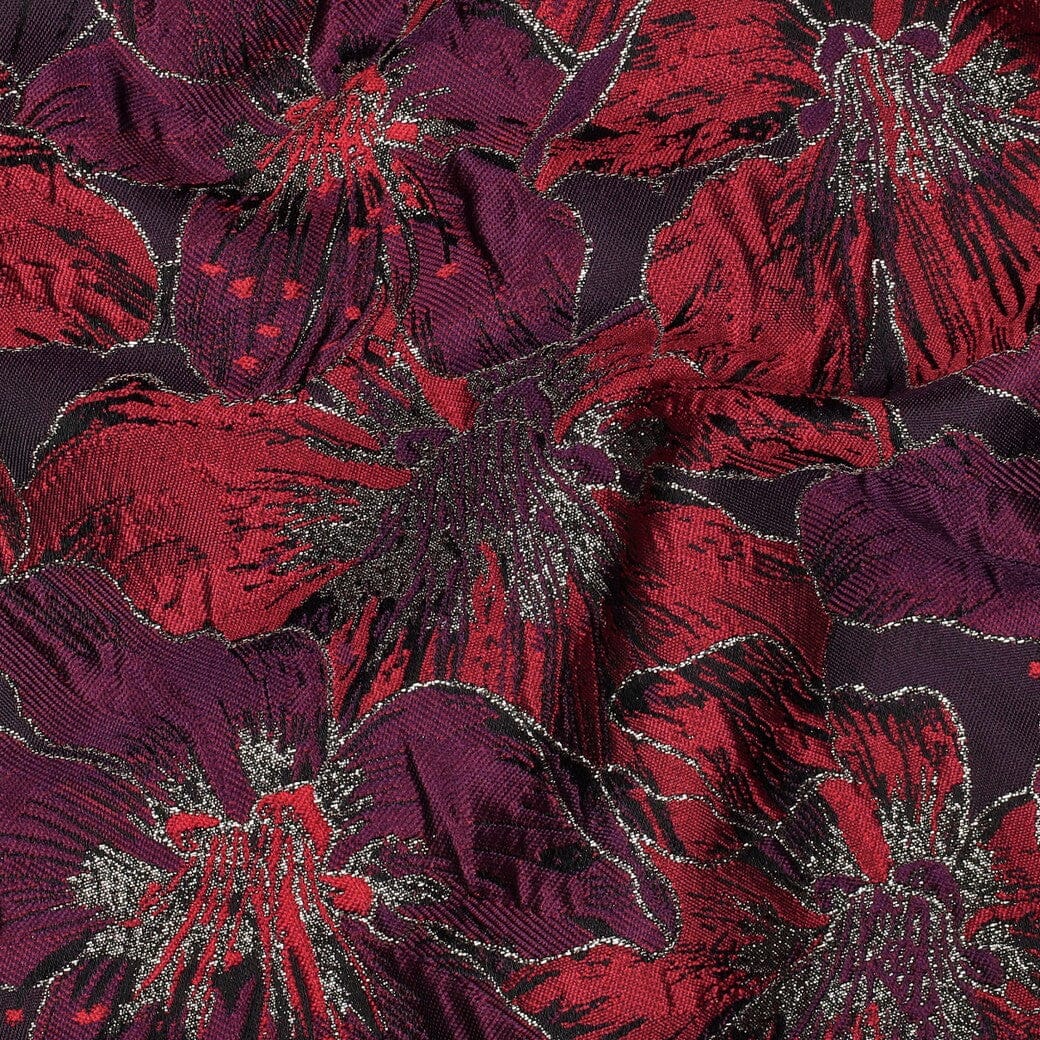Jacquard Blütenglanz | Bordeaux – Gewebter Strukturstoff