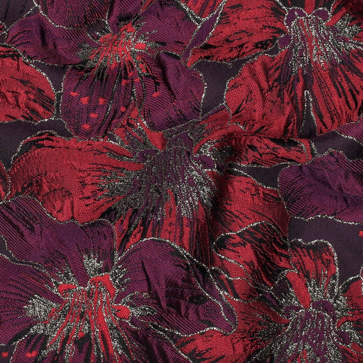 Jacquard Blütenglanz | Bordeaux – Gewebter Strukturstoff