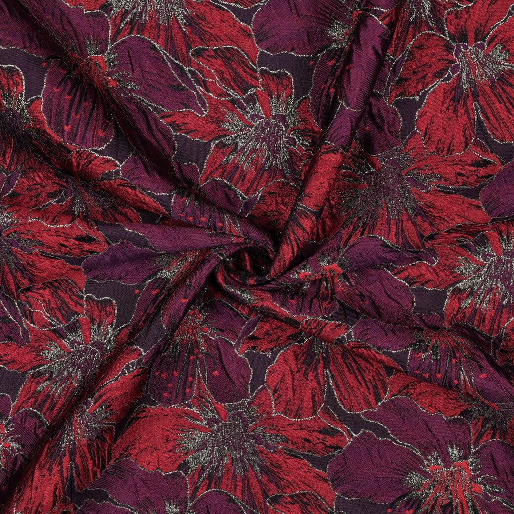 Jacquard Blütenglanz | Bordeaux – Gewebter Strukturstoff