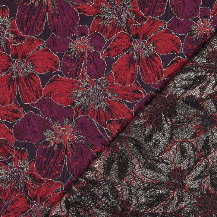 Jacquard Blütenglanz | Bordeaux – Gewebter Strukturstoff