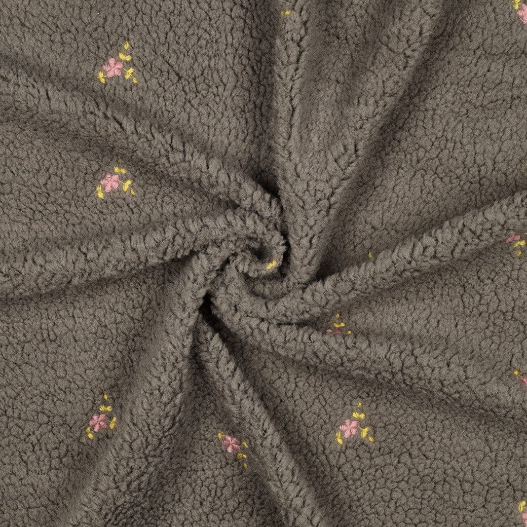 Teddystoff bestickt | Grey Teddy Bloom Fadenwunsch 
