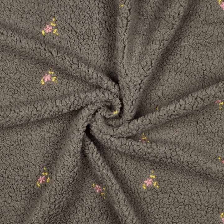 Teddystoff bestickt | Grey Teddy Bloom Fadenwunsch 