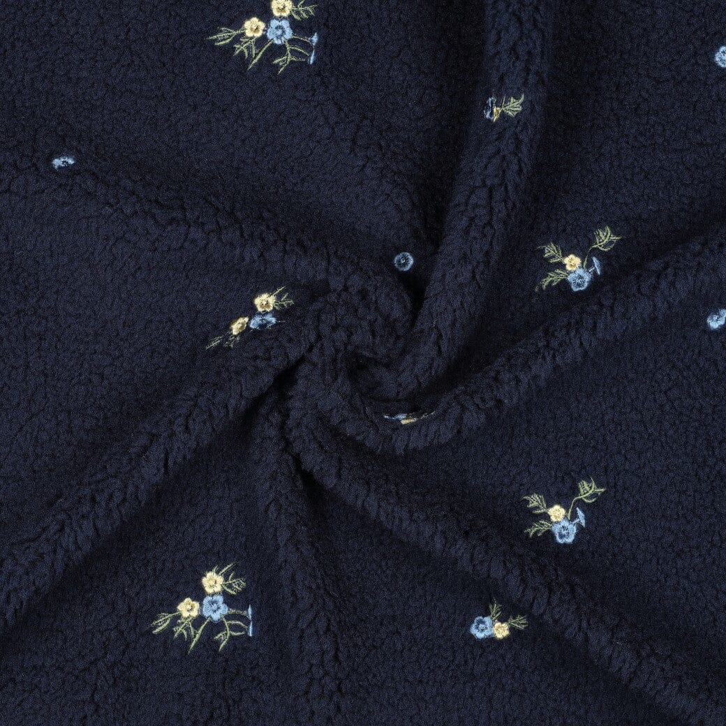 Teddystoff bestickt | „Wildflower“ | Navy Fadenwunsch 