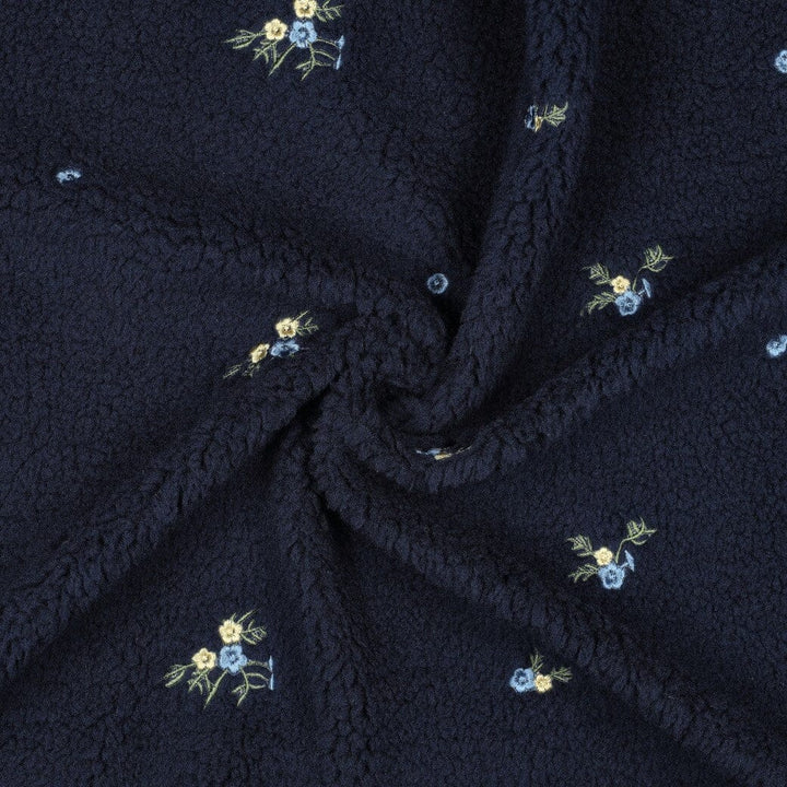 Teddystoff bestickt | „Wildflower“ | Navy Fadenwunsch 