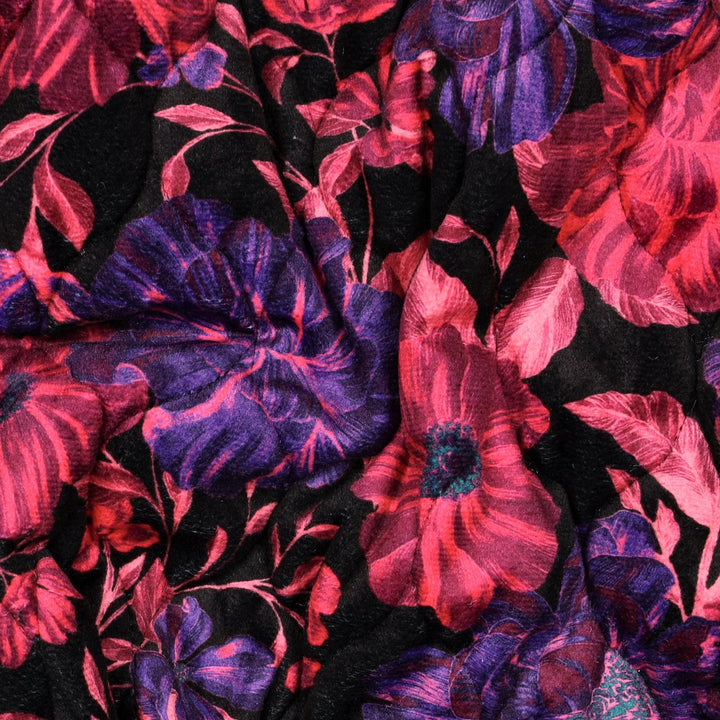 Samt-Steppstoff „Fuchsia Flowers“ | Schwarz/Fuchsia | Wendeoptik
