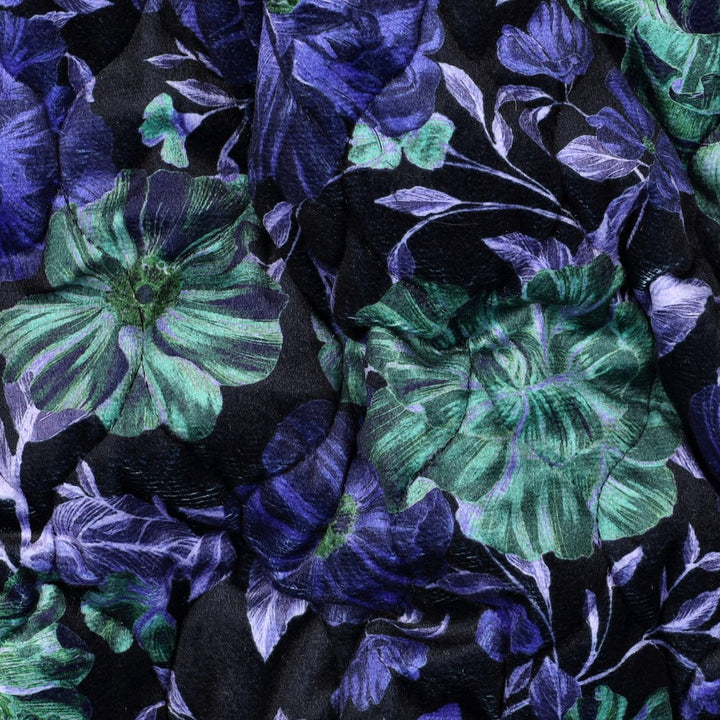 Samt-Steppstoff „Navy Flowers“ | Navy | Wendeoptik
