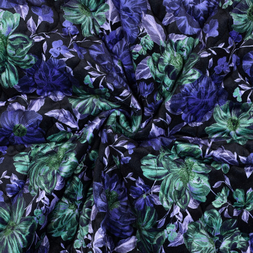 Samt-Steppstoff „Navy Flowers“ | Navy | Wendeoptik