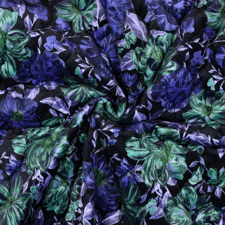 Samt-Steppstoff „Navy Flowers“ | Navy | Wendeoptik