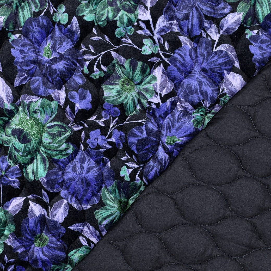 Samt-Steppstoff „Navy Flowers“ | Navy | Wendeoptik