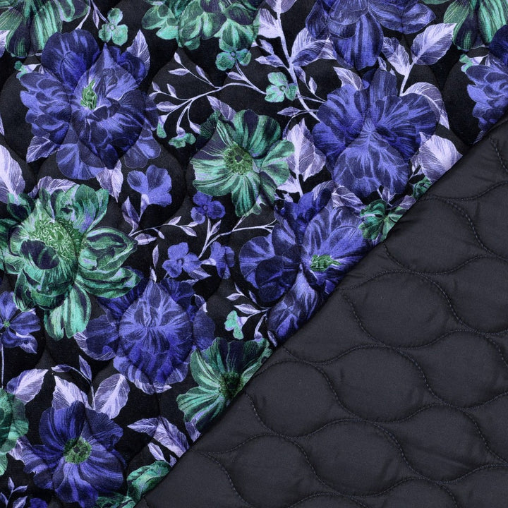 Samt-Steppstoff „Navy Flowers“ | Navy | Wendeoptik