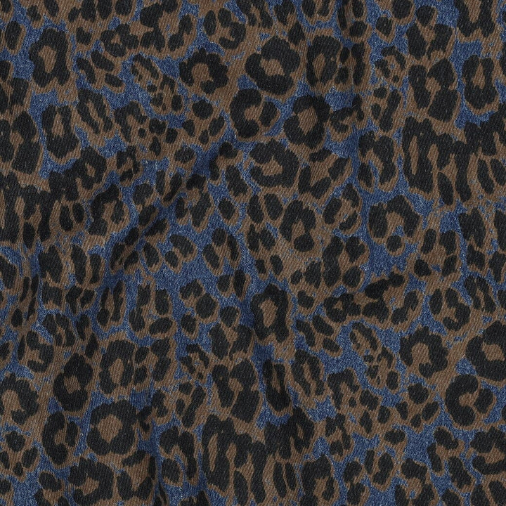Stretchdenim „Leo“ | Blau/Braun | Animal Print Fadenwunsch 