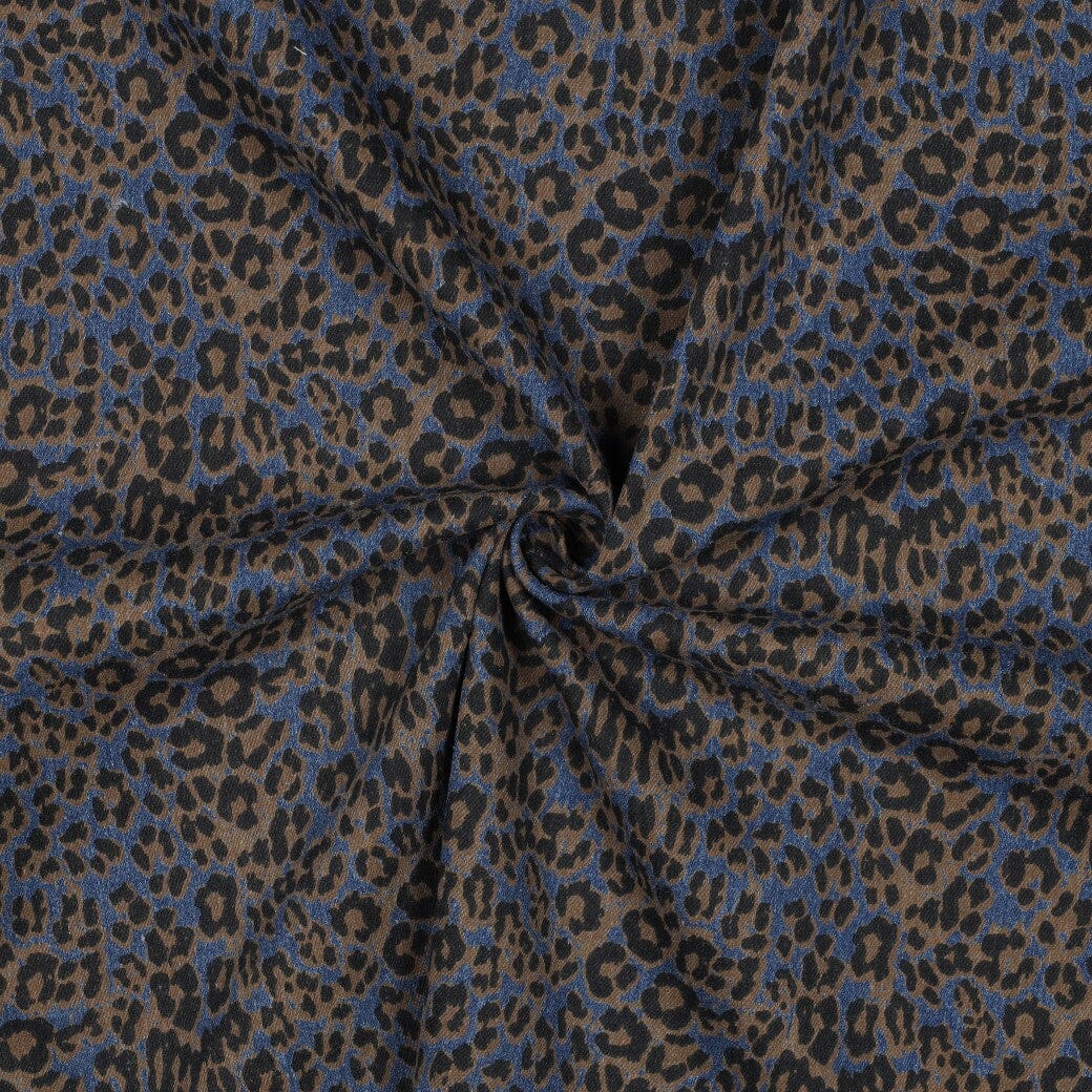 Stretchdenim „Leo“ | Blau/Braun | Animal Print Fadenwunsch 