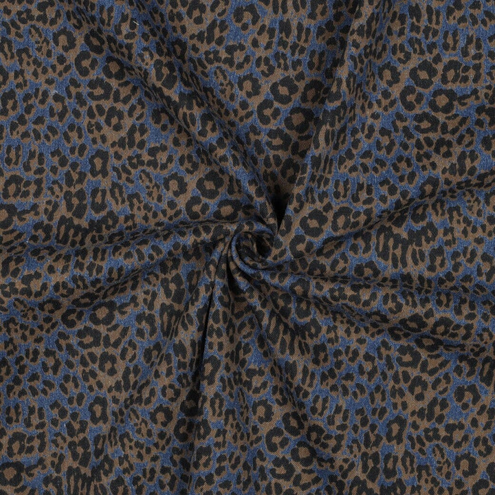 Stretchdenim „Leo“ | Blau/Braun | Animal Print Fadenwunsch 