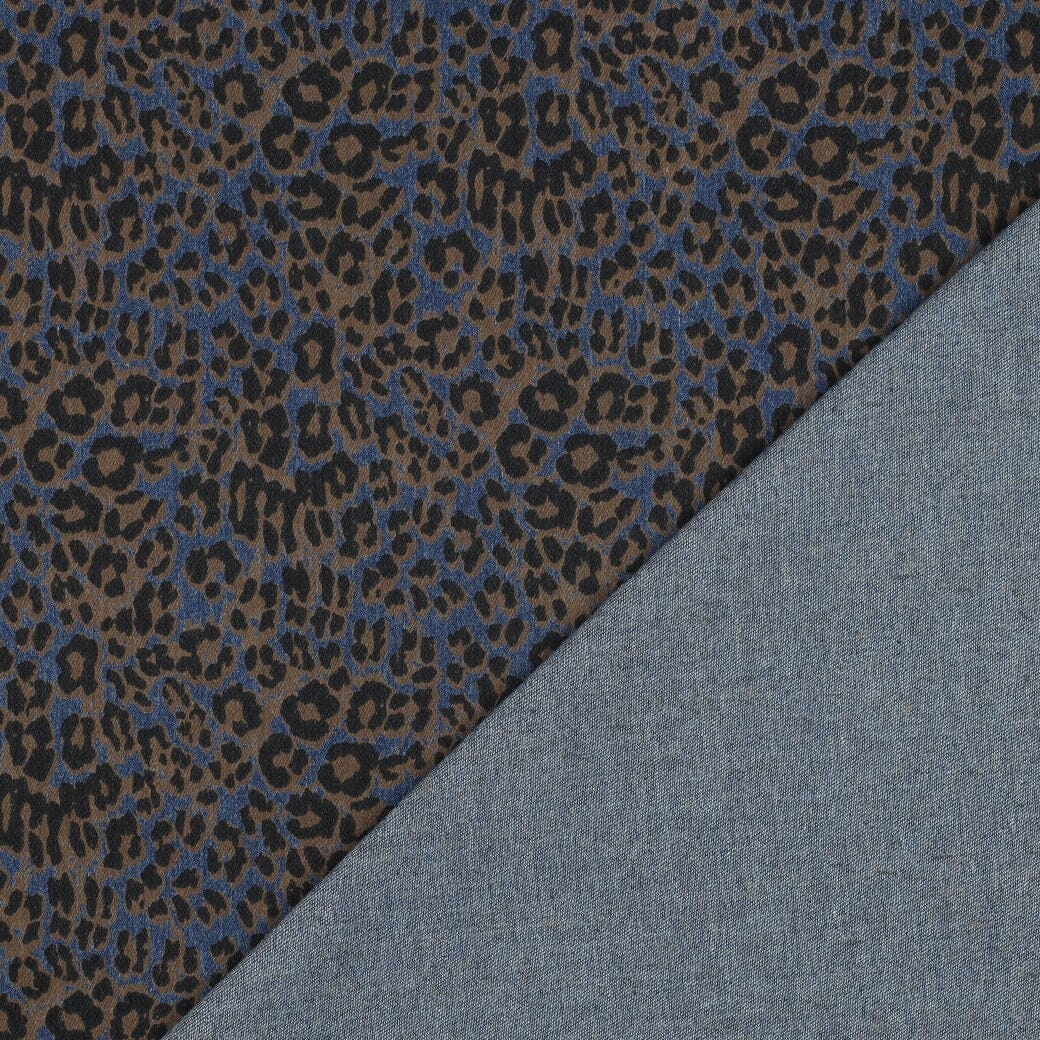 Stretchdenim „Leo“ | Blau/Braun | Animal Print Fadenwunsch 