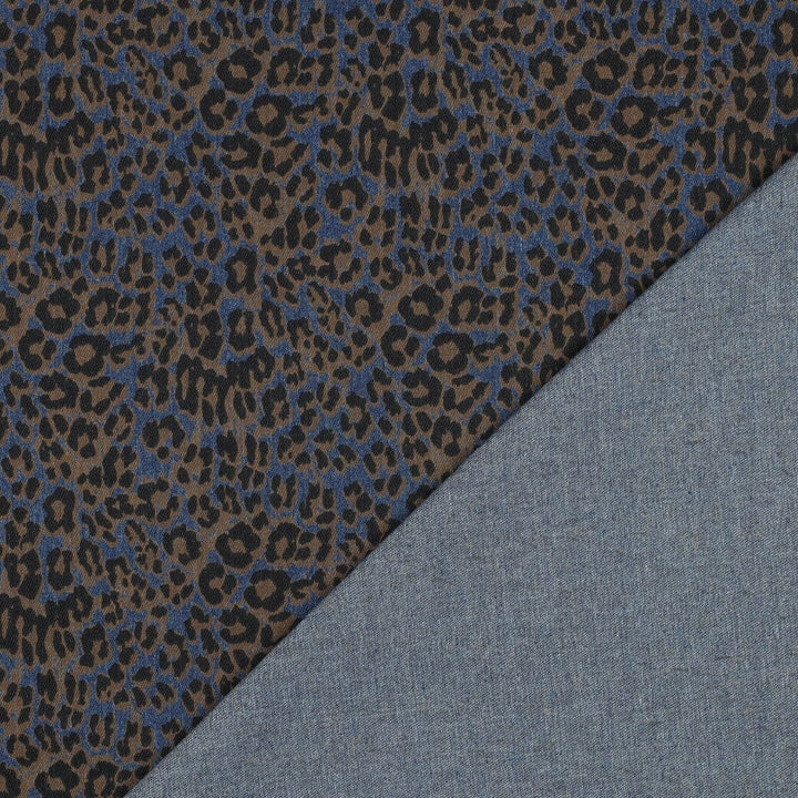 Stretchdenim „Leo“ | Blau/Braun | Animal Print Fadenwunsch 