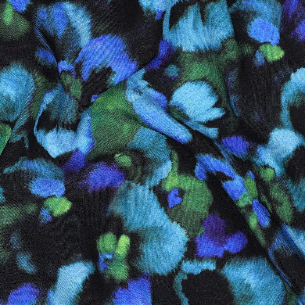 Viskose Blumen Blau | EcoVero Fadenwunsch 