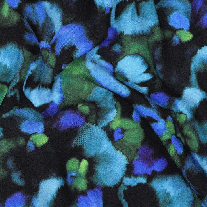 Viskose Blumen Blau | EcoVero Fadenwunsch 