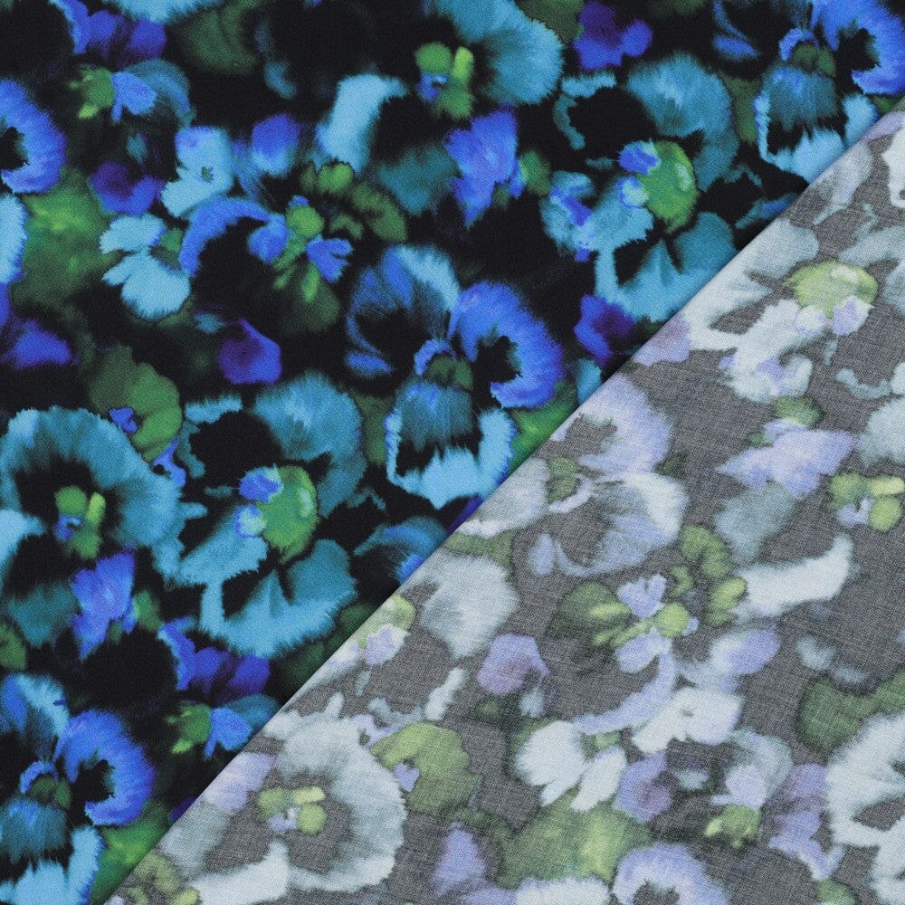 Viskose Blumen Blau | EcoVero Fadenwunsch 