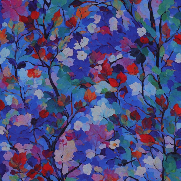Viskose „Color Garden“ – florales Blätterdesign in Kobaltblau Fadenwunsch 
