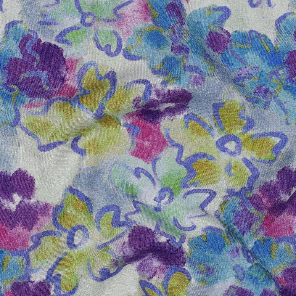 Viskose „Candy Bloom“ – zarte Aquarellblumen in Blau Fadenwunsch 