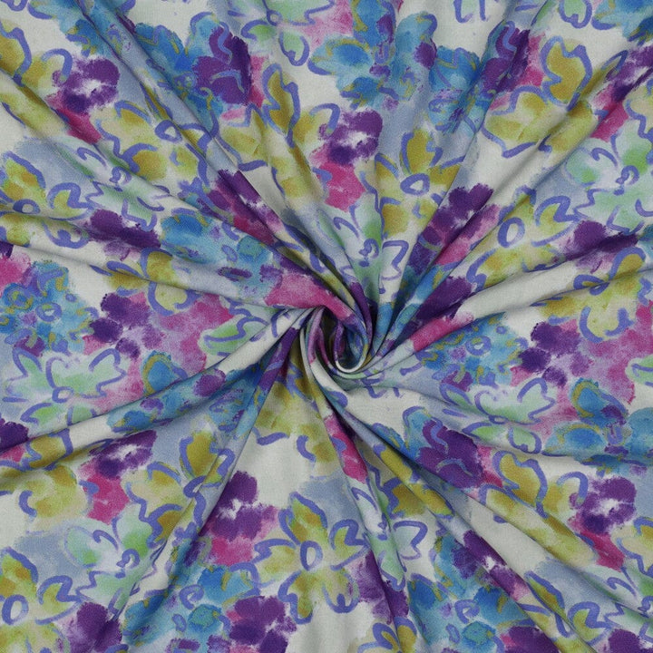 Viskose „Candy Bloom“ – zarte Aquarellblumen in Blau Fadenwunsch 
