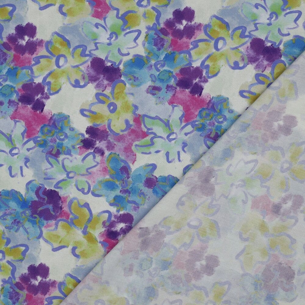 Viskose „Candy Bloom“ – zarte Aquarellblumen in Blau Fadenwunsch 