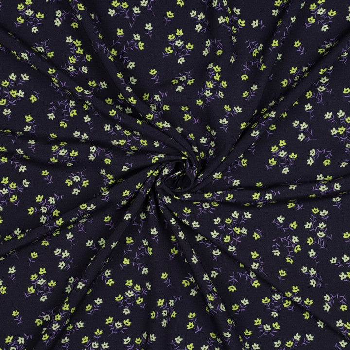 Viskose „Tiny Bloom“ – zarte Streublumen in Marineblau Fadenwunsch 