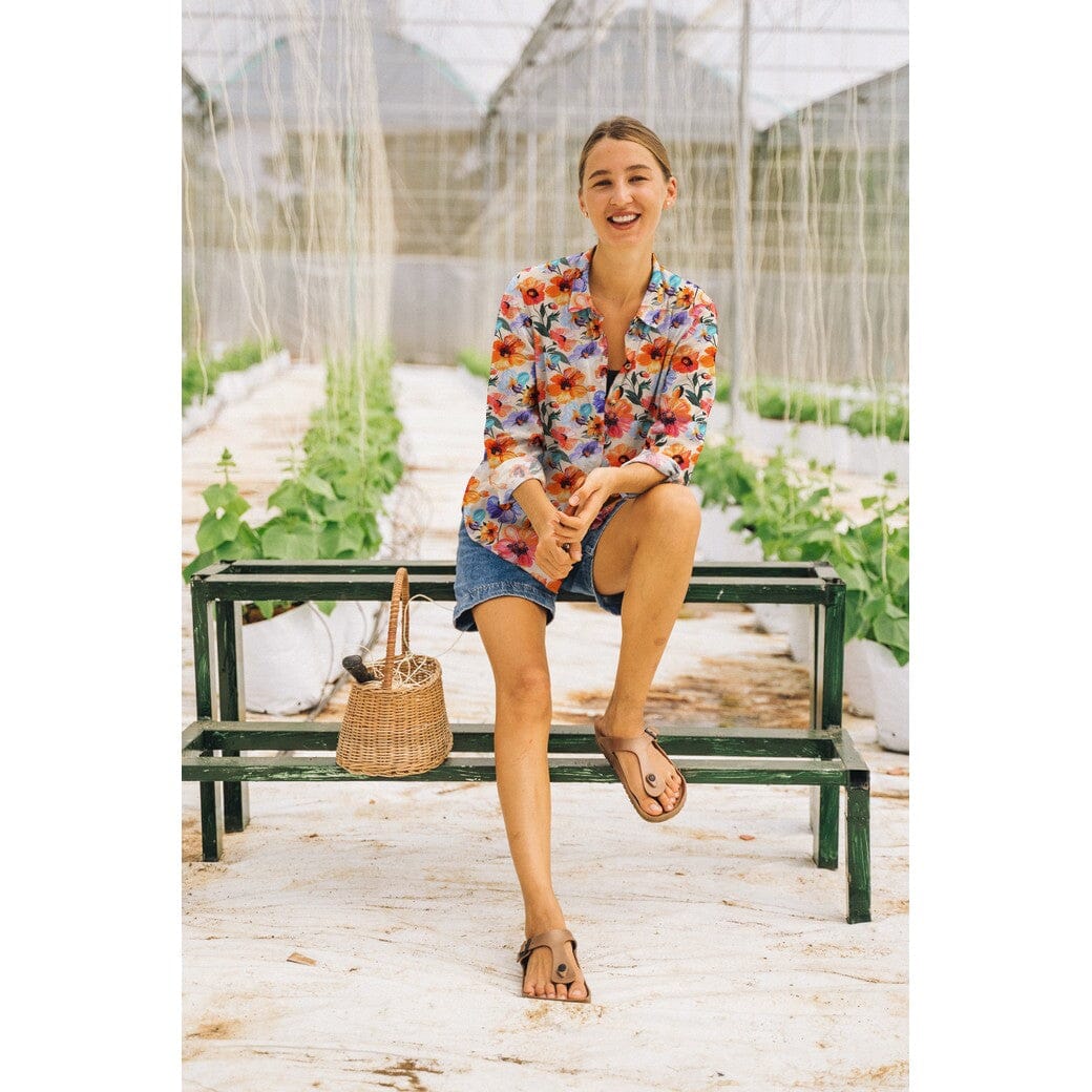 Viskose „Peach Garden“ – bunte Sommerblumen in Pfirsich Fadenwunsch 