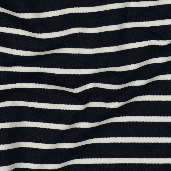 French Terry Streifen Marineblau-Natur | Fadenwunsch 