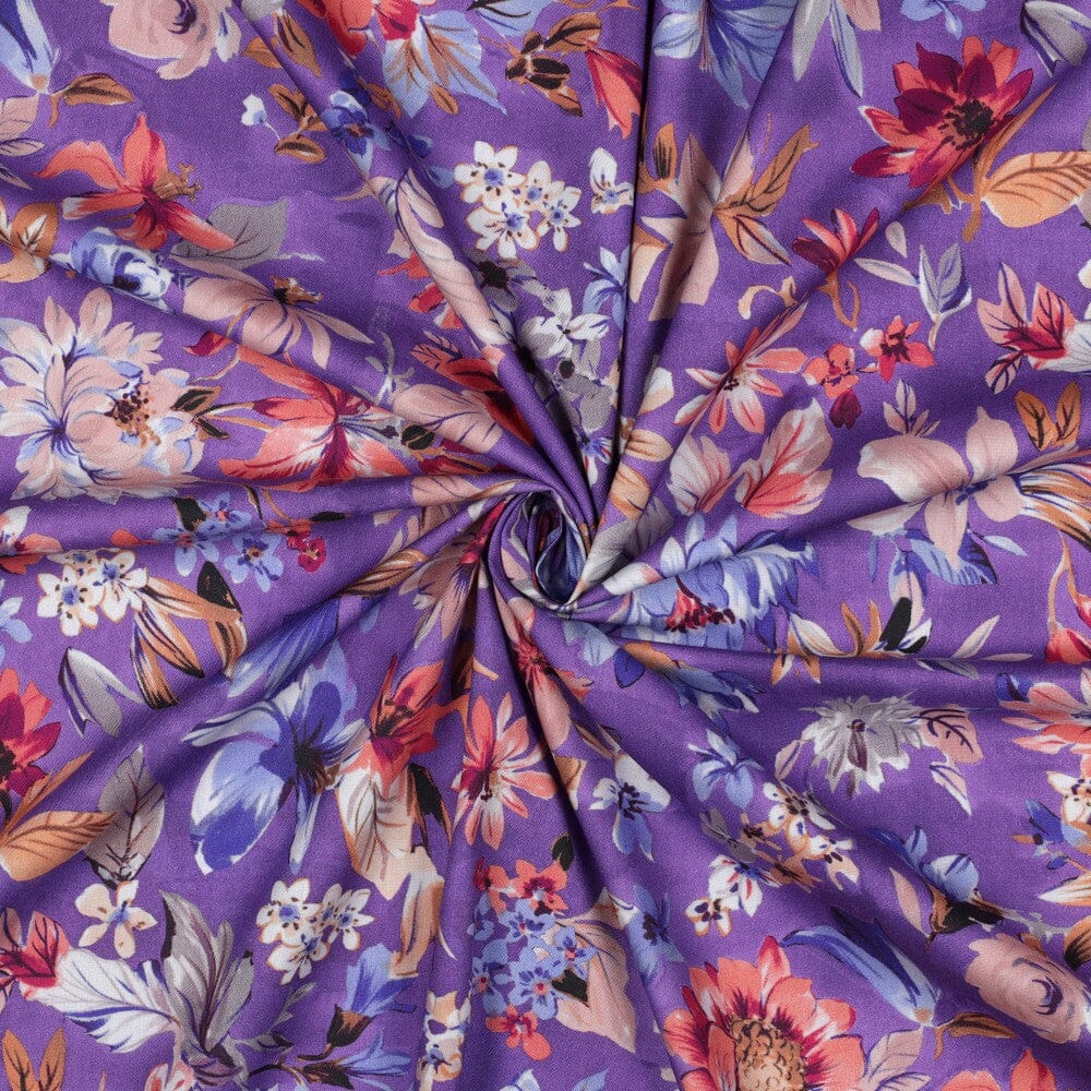 Baumwoll-Viskose „Lavender Garden“ – floraler Print in Lavendel Fadenwunsch 