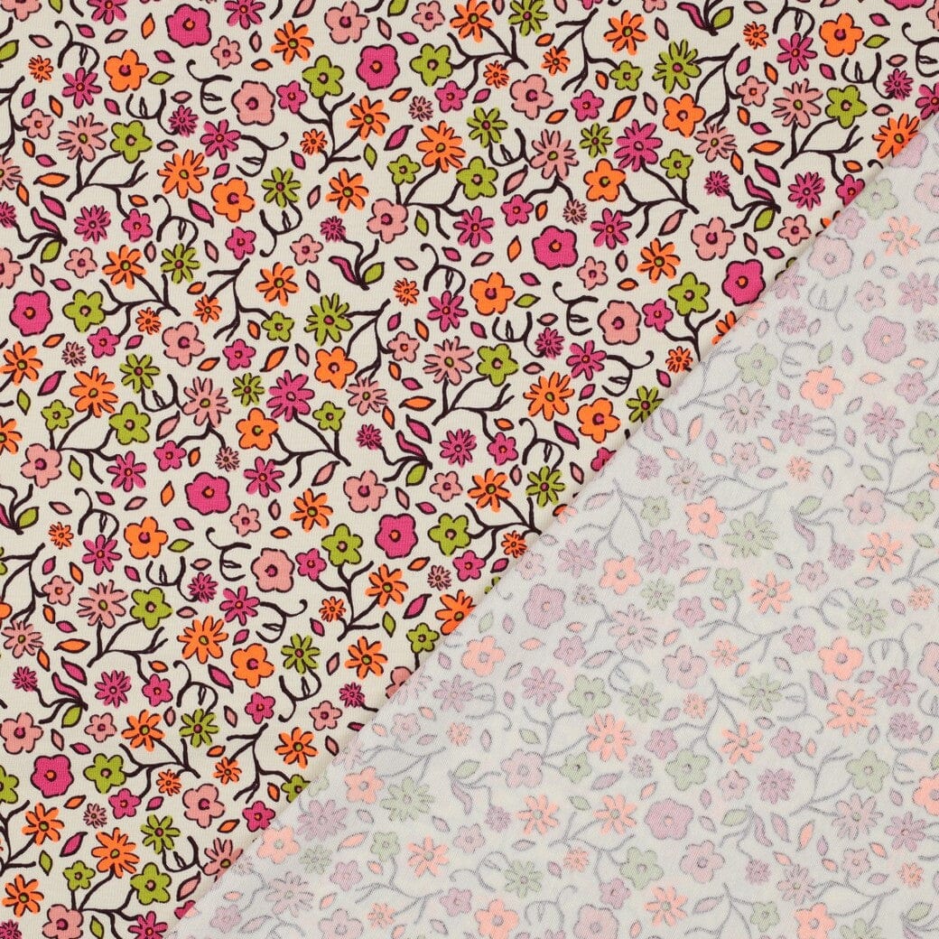 Jersey "Neon Blumen - Hellbeige" fadenwunsch 