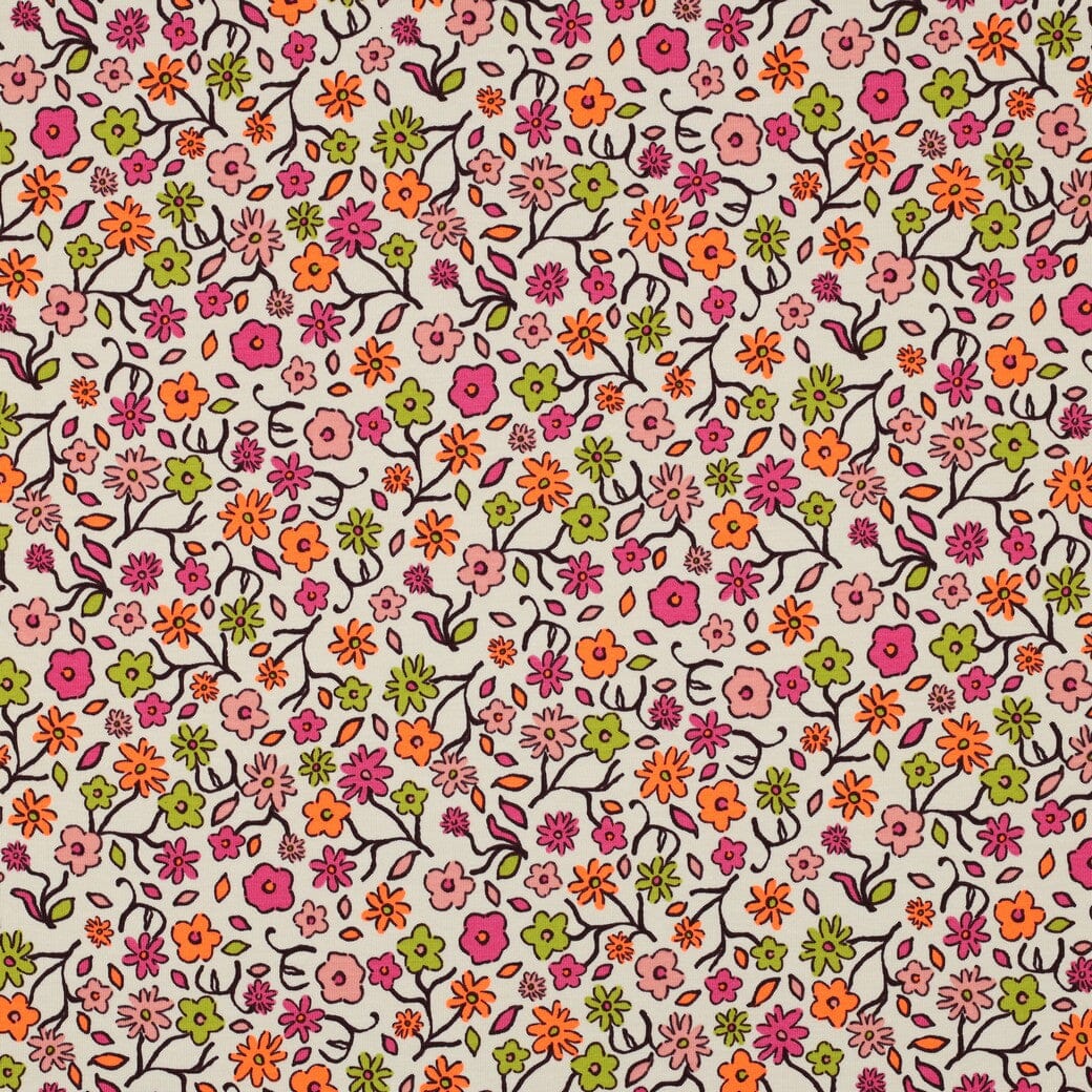 Jersey "Neon Blumen - Hellbeige" fadenwunsch 